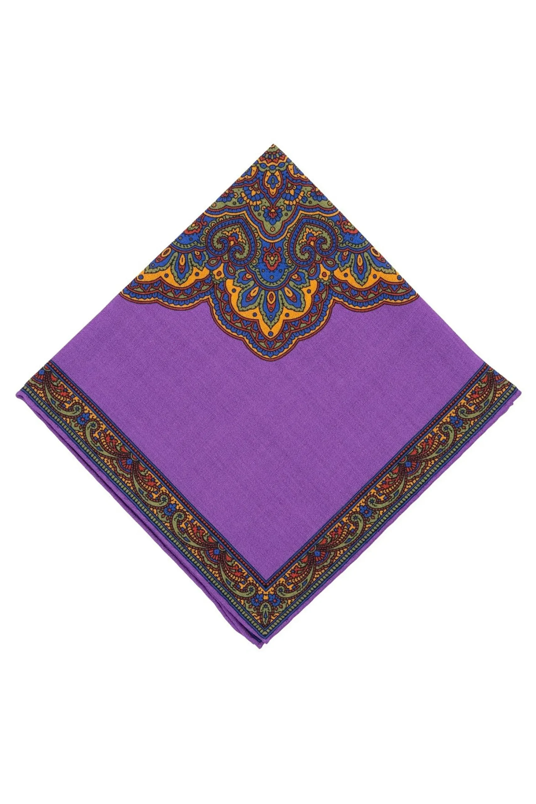 Purple & Yellow Medallion Silk-Wool Pocket Square