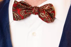 Red & Buff Paisley Ancient Madder Silk Bow Tie