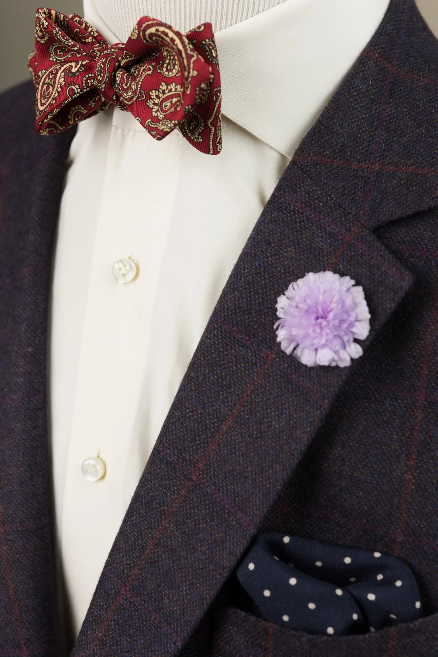 Red & Buff Paisley Ancient Madder Silk Bow Tie