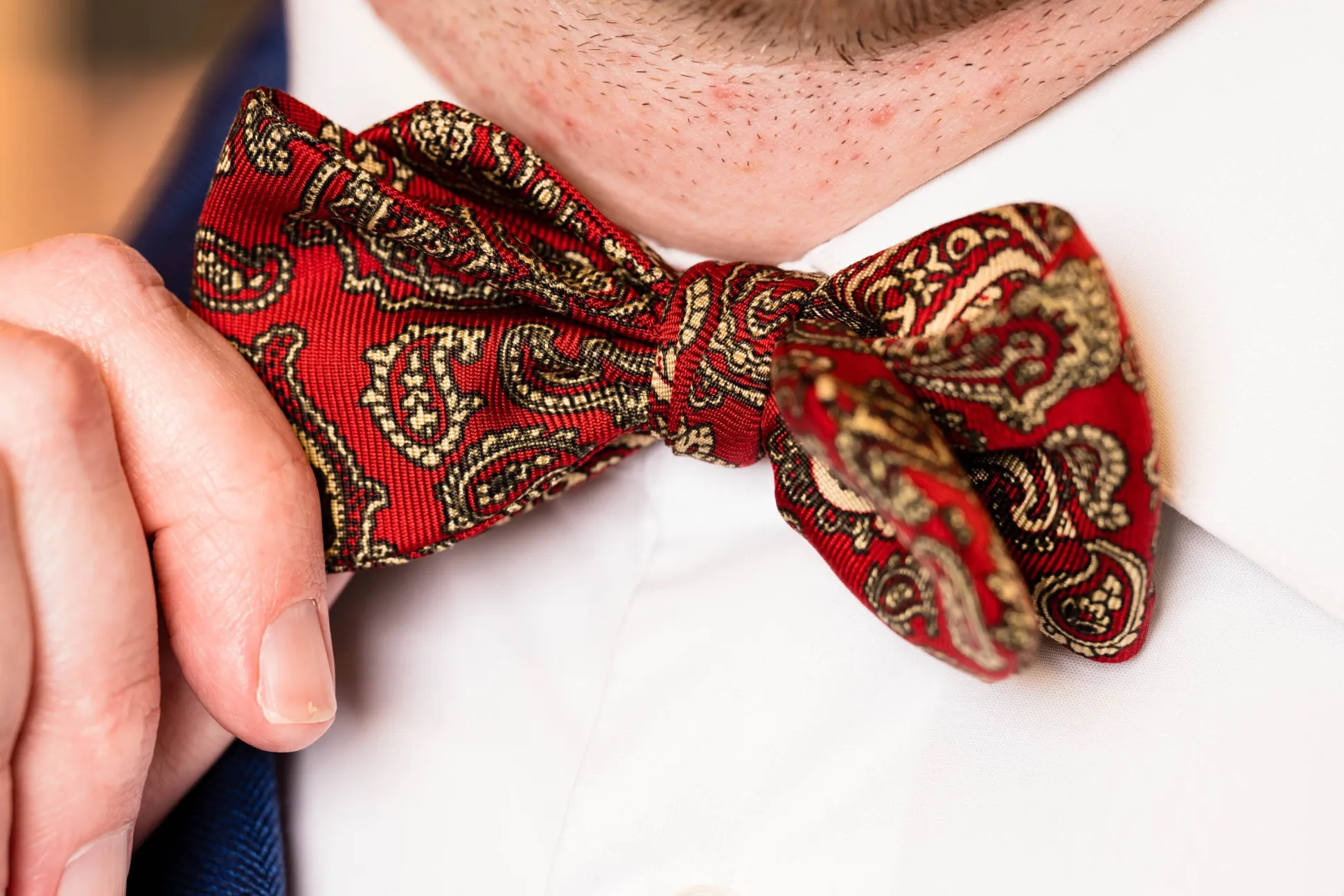 Red & Buff Paisley Ancient Madder Silk Bow Tie