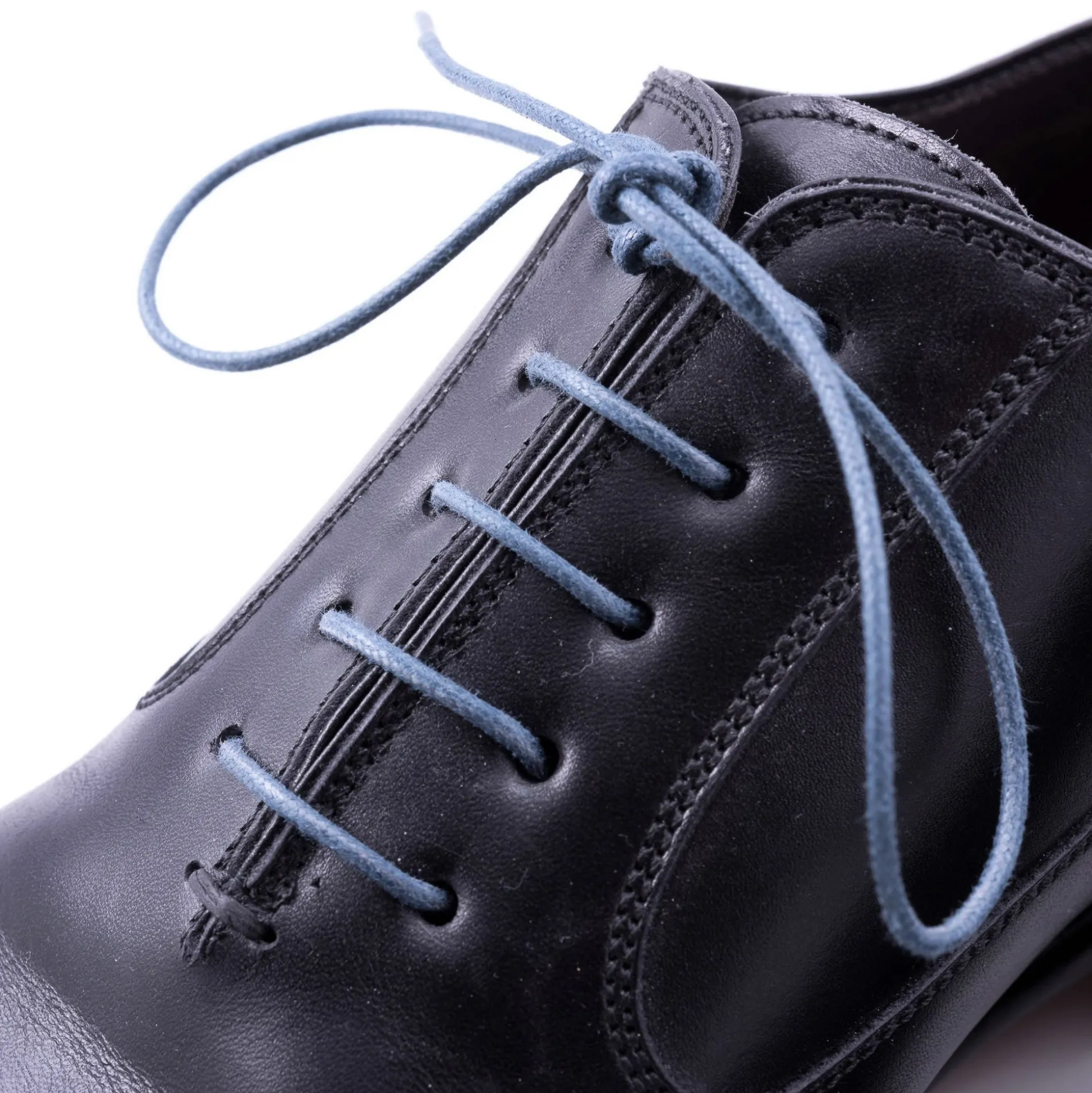 Round Blue-Gray Waxed Cotton Shoelaces