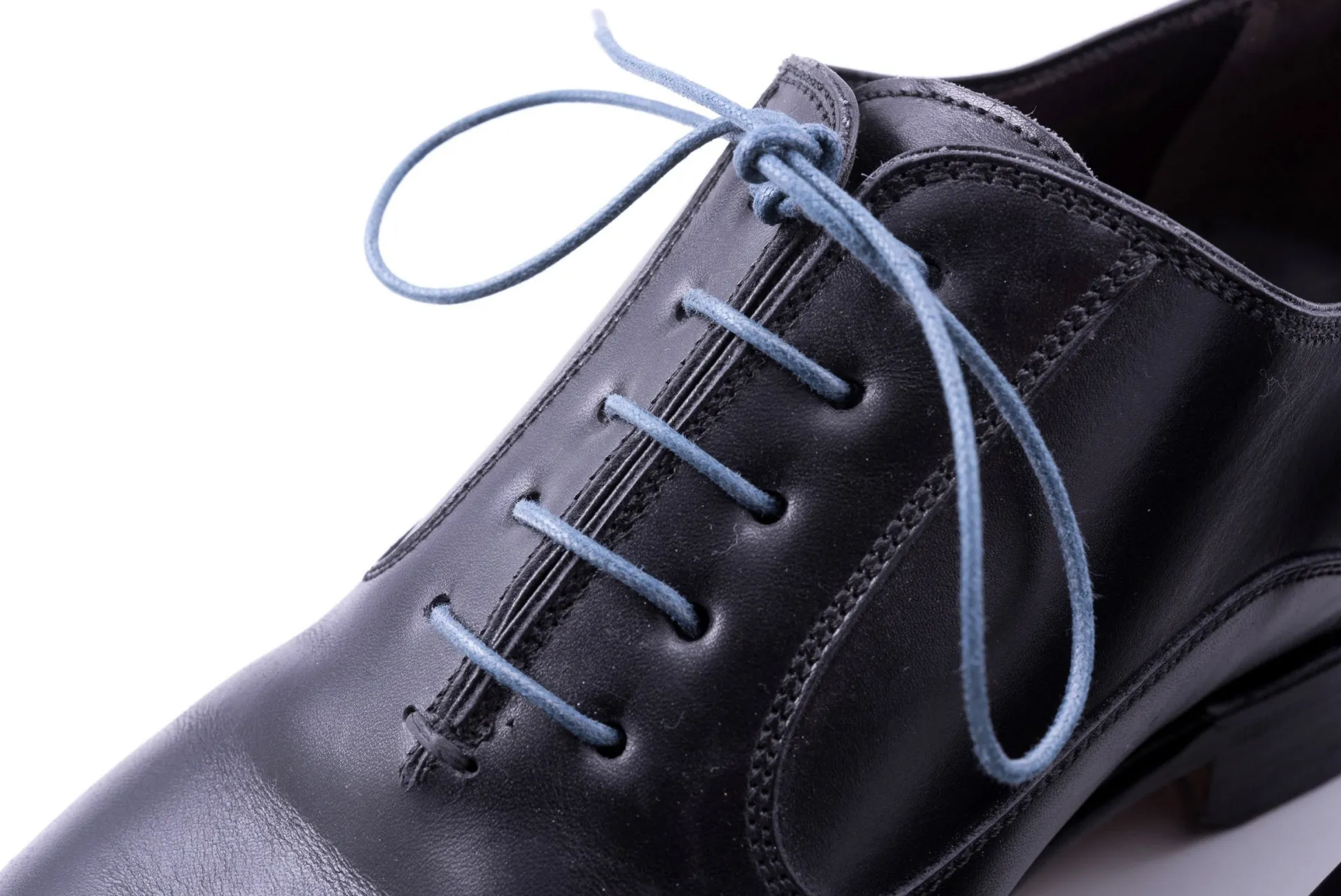 Round Blue-Gray Waxed Cotton Shoelaces