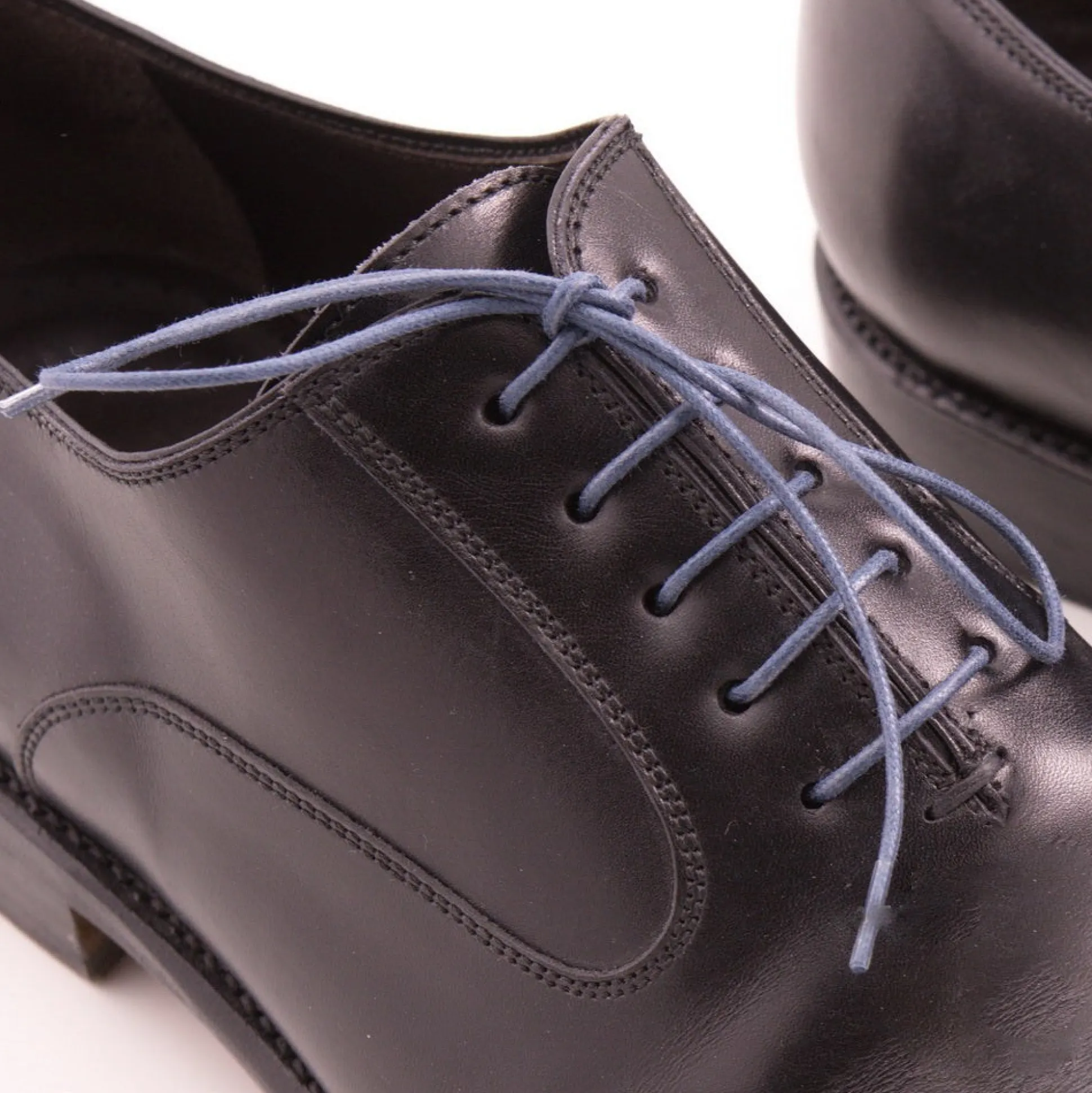 Round Blue-Gray Waxed Cotton Shoelaces