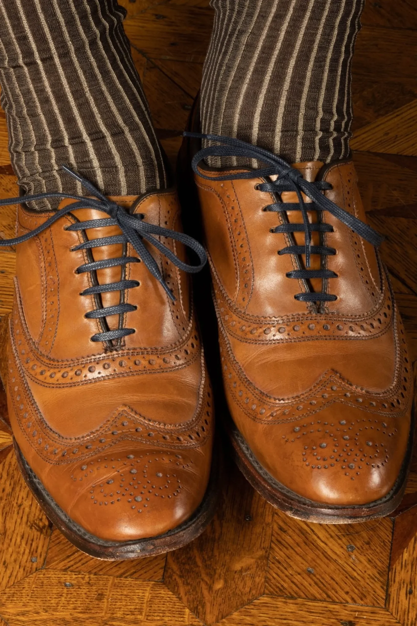Round Navy Waxed Cotton Shoelaces
