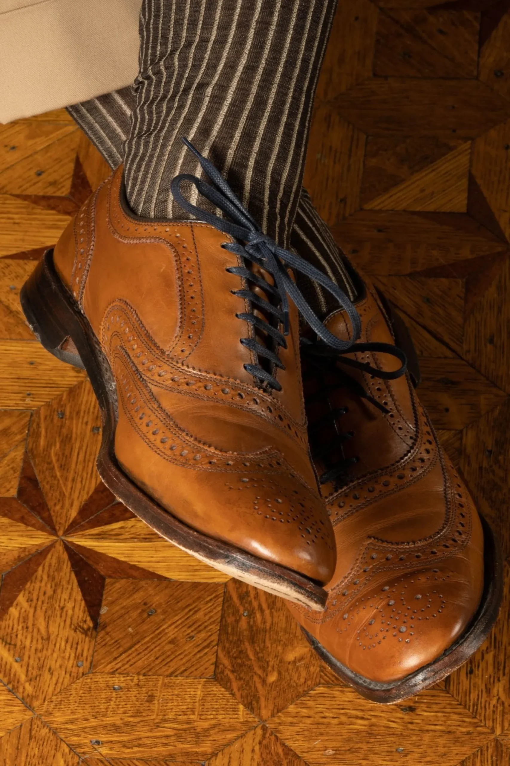 Round Navy Waxed Cotton Shoelaces