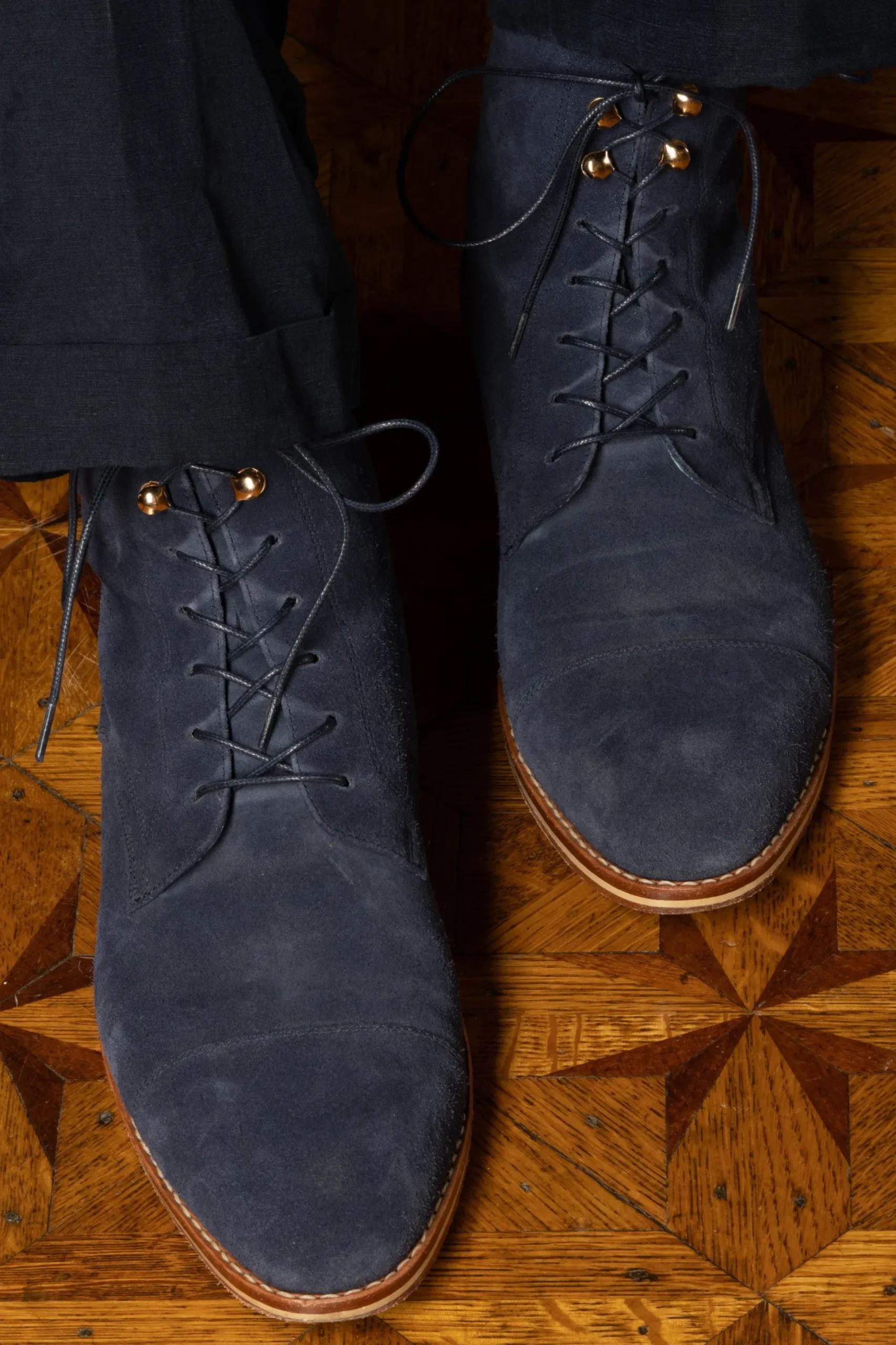 Round Navy Waxed Cotton Shoelaces