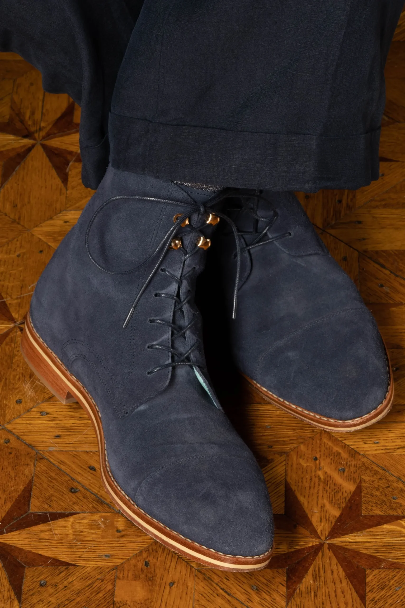 Round Navy Waxed Cotton Shoelaces