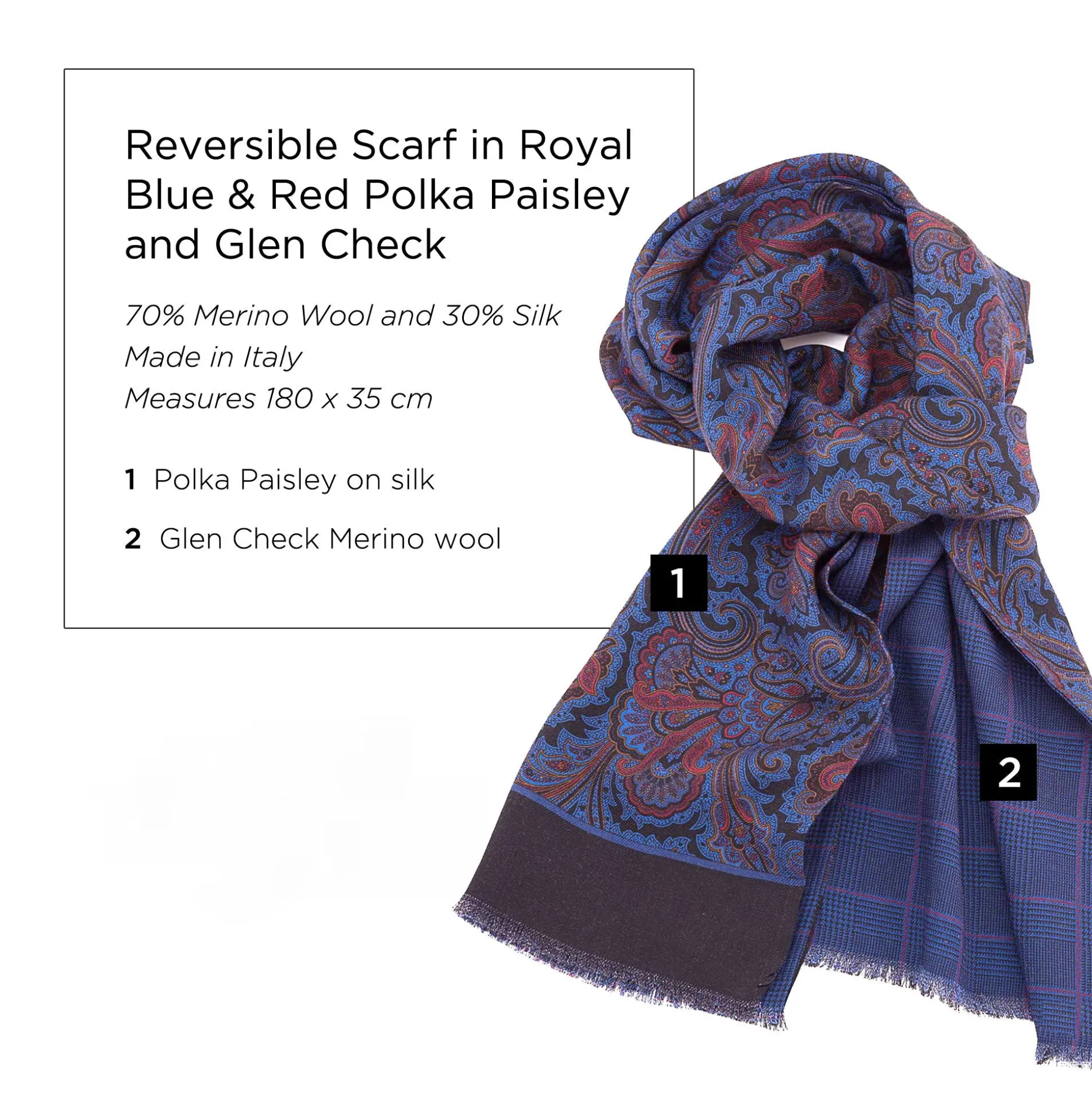Royal Blue Paisley & Glen Check Reversible Scarf