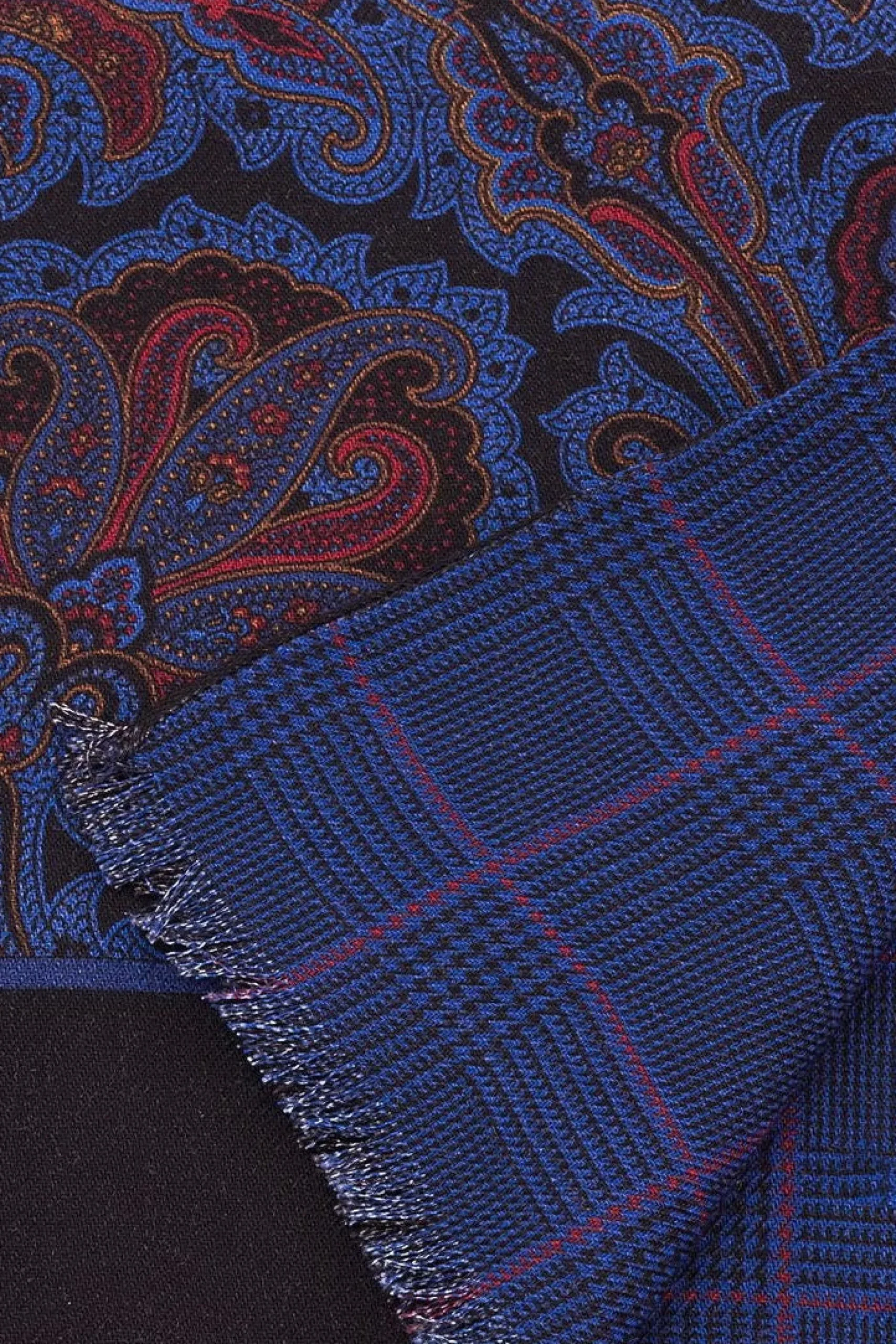 Royal Blue Paisley & Glen Check Reversible Scarf