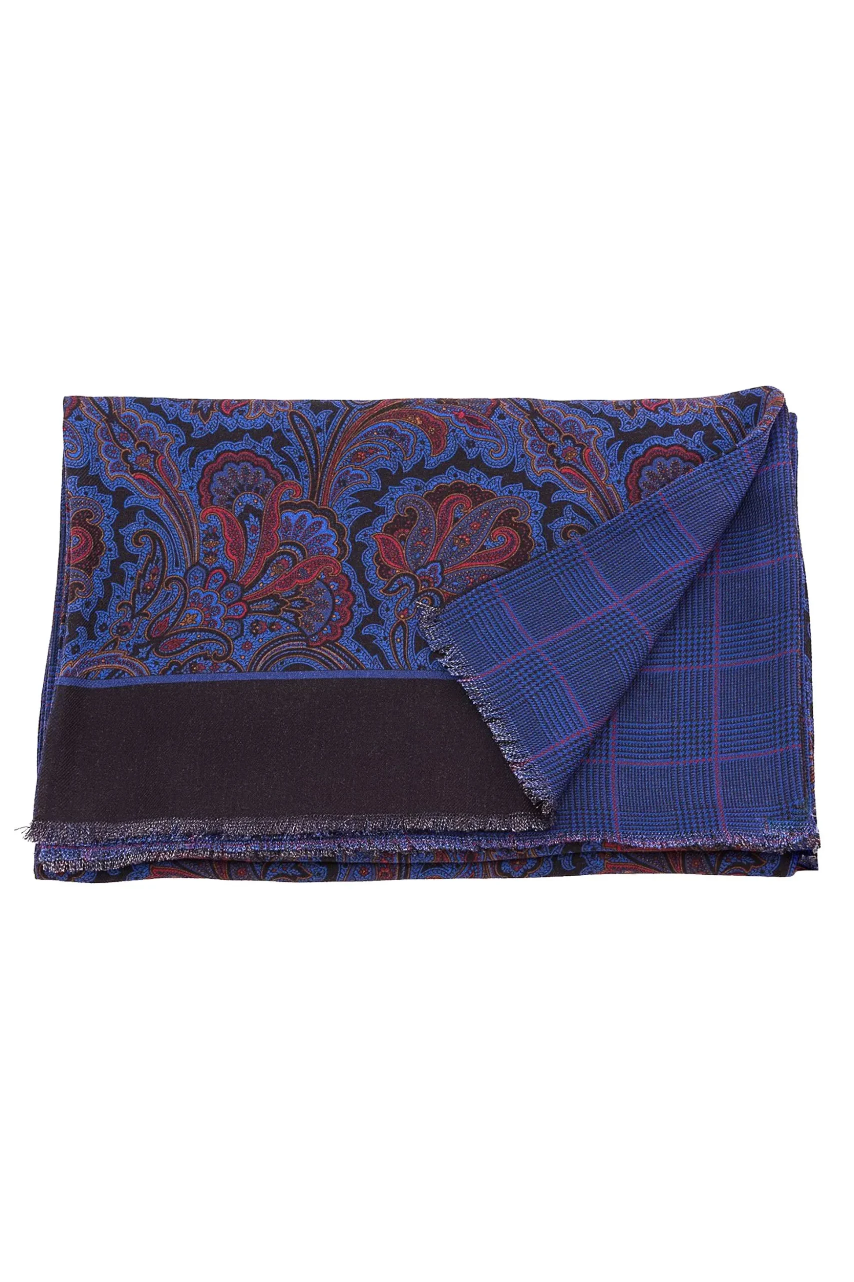 Royal Blue Paisley & Glen Check Reversible Scarf