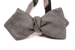 Silk Bow Tie in Black and White Glen Check - Pointed End