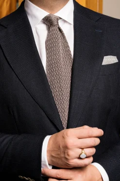 Silver Gray Zigzag Silk Knit Tie