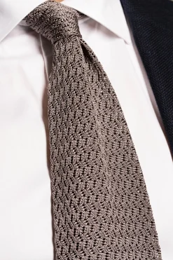 Silver Gray Zigzag Silk Knit Tie