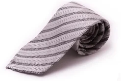 Silver Stripe & Herringbone Silk Tie