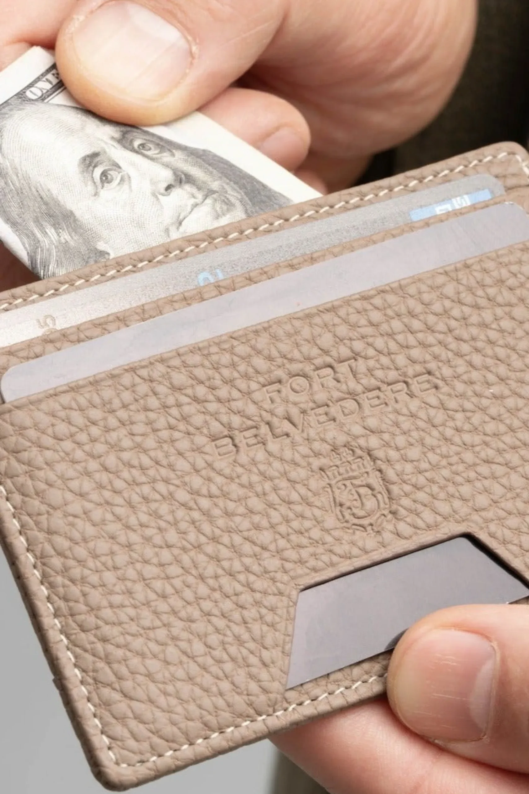 Slim Boardroom Taupe Togo Leather Cardholder Wallet