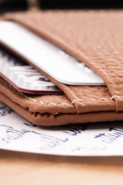 Slim Golden Brown Togo Leather Cardholder Wallet