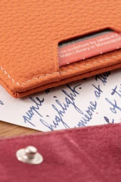 Slim Orange Togo Leather Cardholder Wallet
