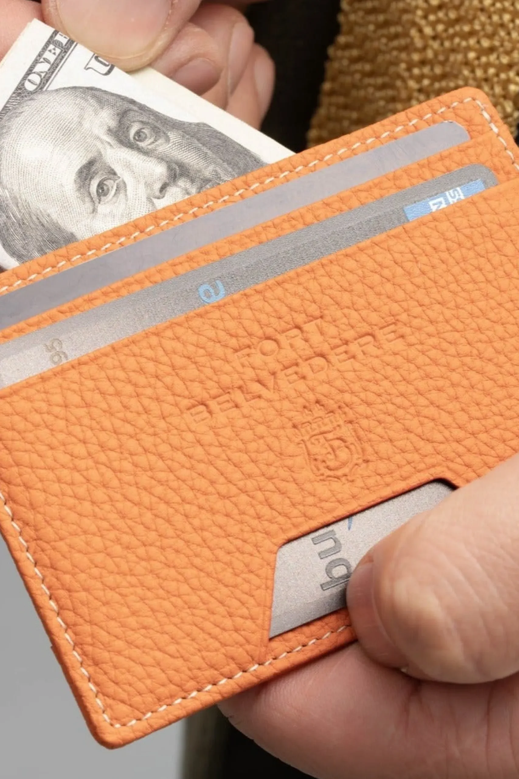 Slim Orange Togo Leather Cardholder Wallet