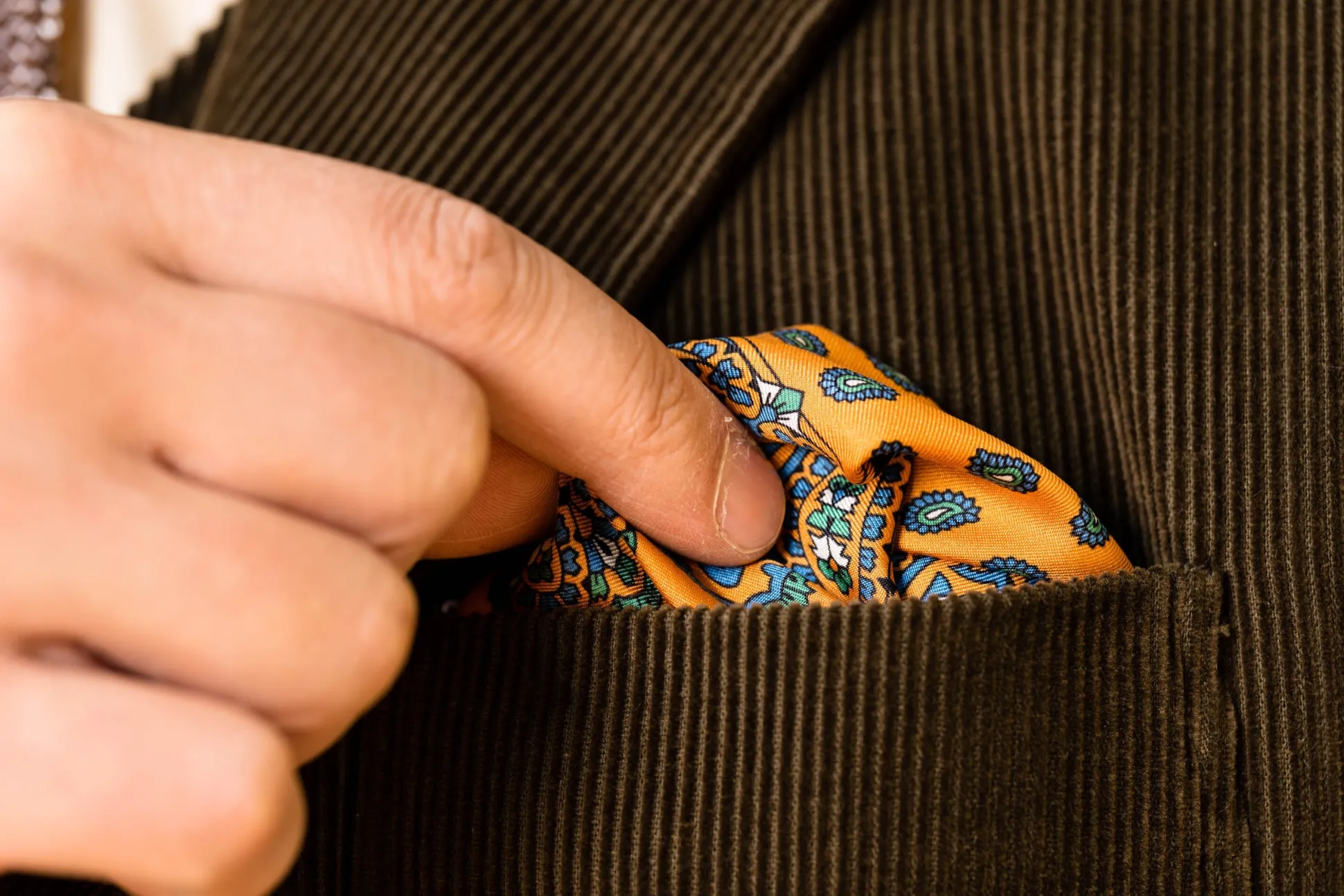 Sunflower Orange Small & Large Paisley Silk Pocket Square