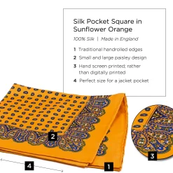 Sunflower Orange Small & Large Paisley Silk Pocket Square