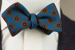 Turquoise & Orange Wool Challis Diamond Bow Tie