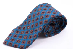 Turquoise Patterned Wool Challis Tie