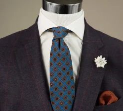 Turquoise Patterned Wool Challis Tie