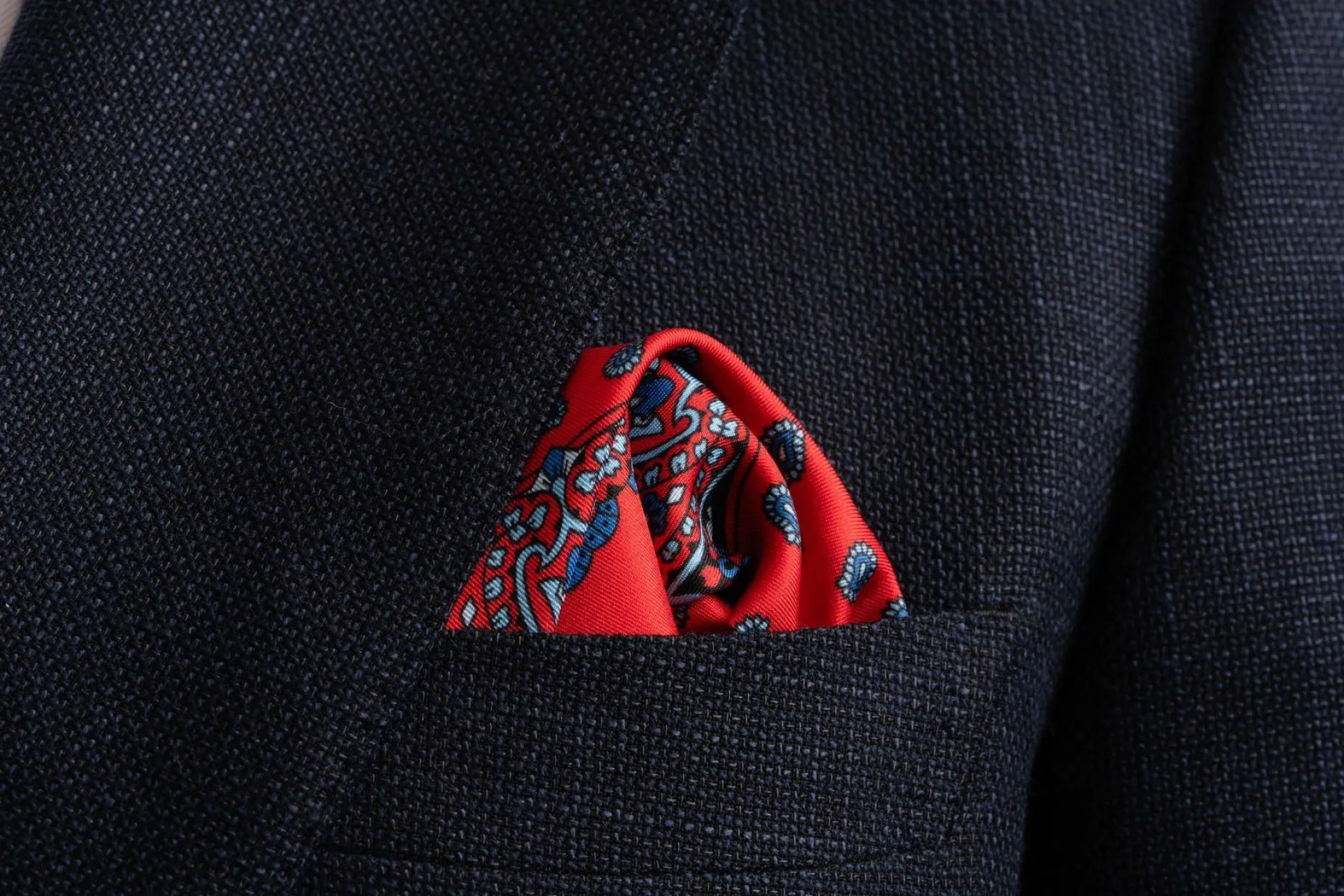 Vibrant Orange Red Paisley Silk Pocket Square