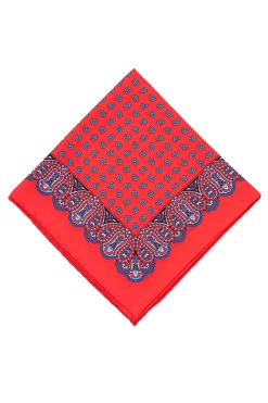 Vibrant Orange Red Paisley Silk Pocket Square