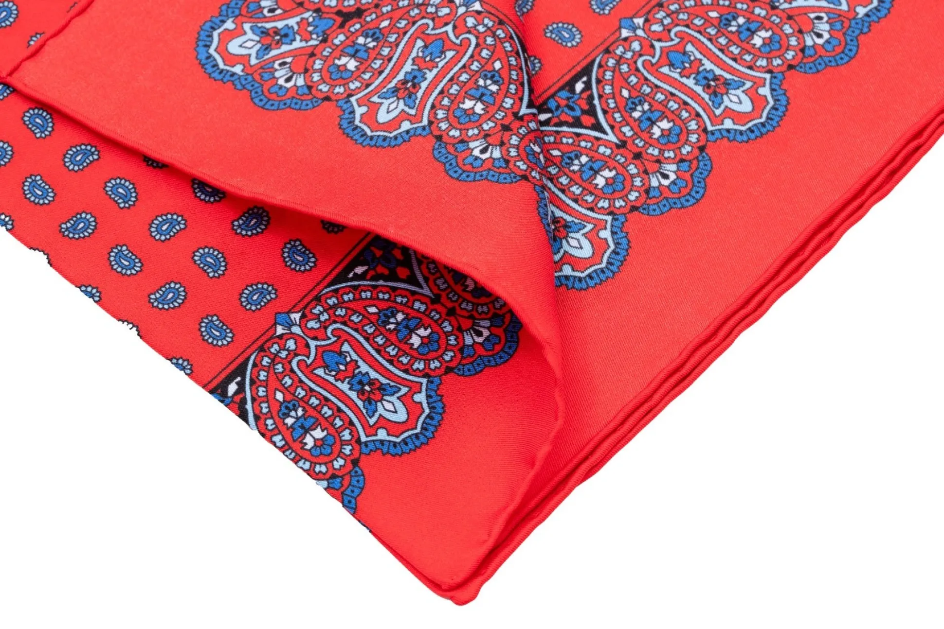Vibrant Orange Red Paisley Silk Pocket Square