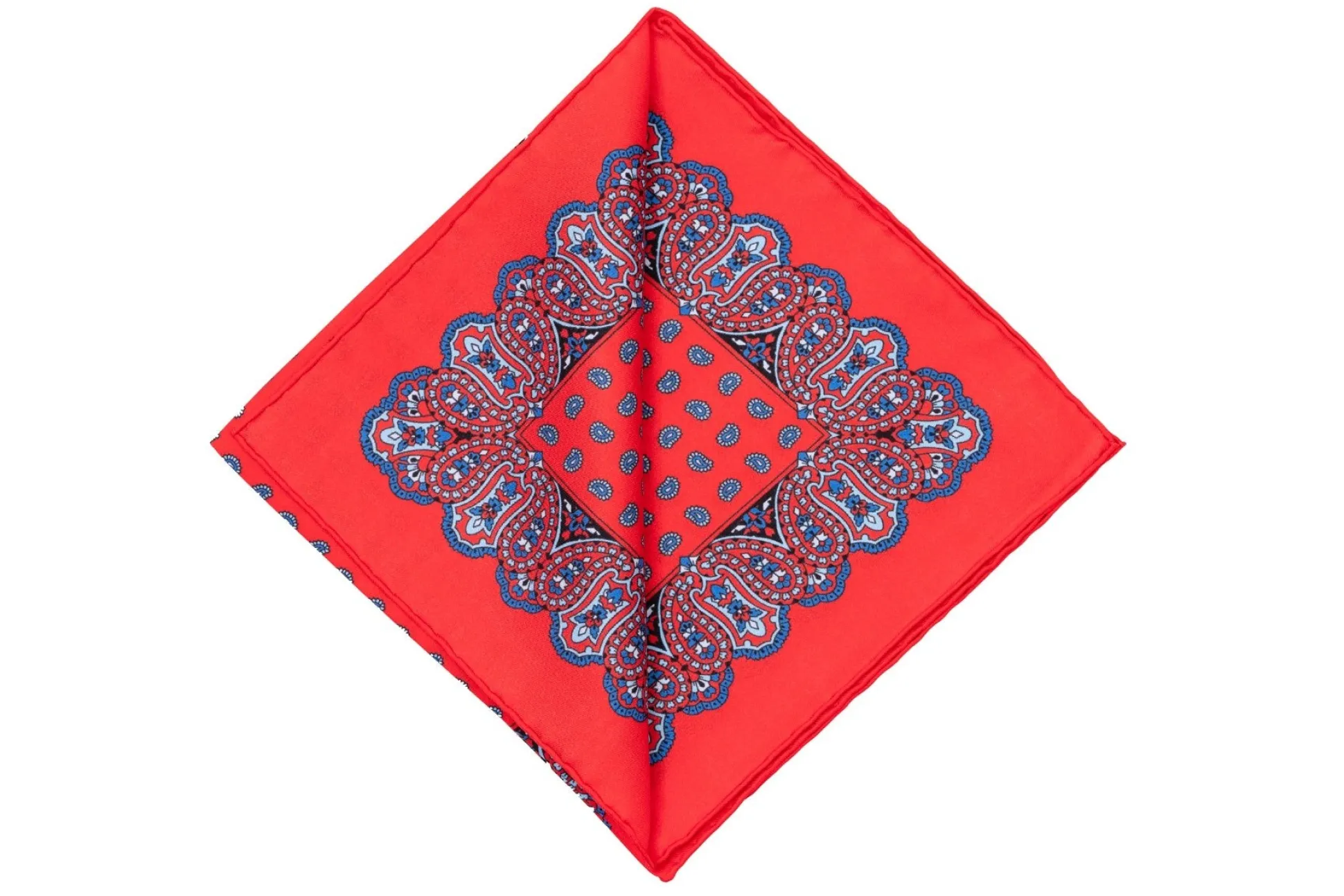 Vibrant Orange Red Paisley Silk Pocket Square