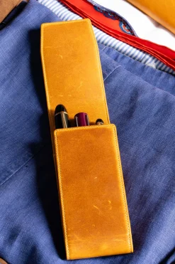 Vintage Gold Americana Full-Grain Leather Pen Case
