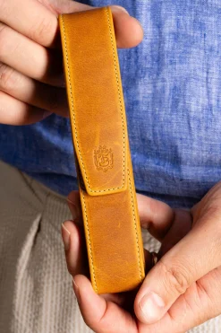 Vintage Gold Americana Full-Grain Leather Pen Case