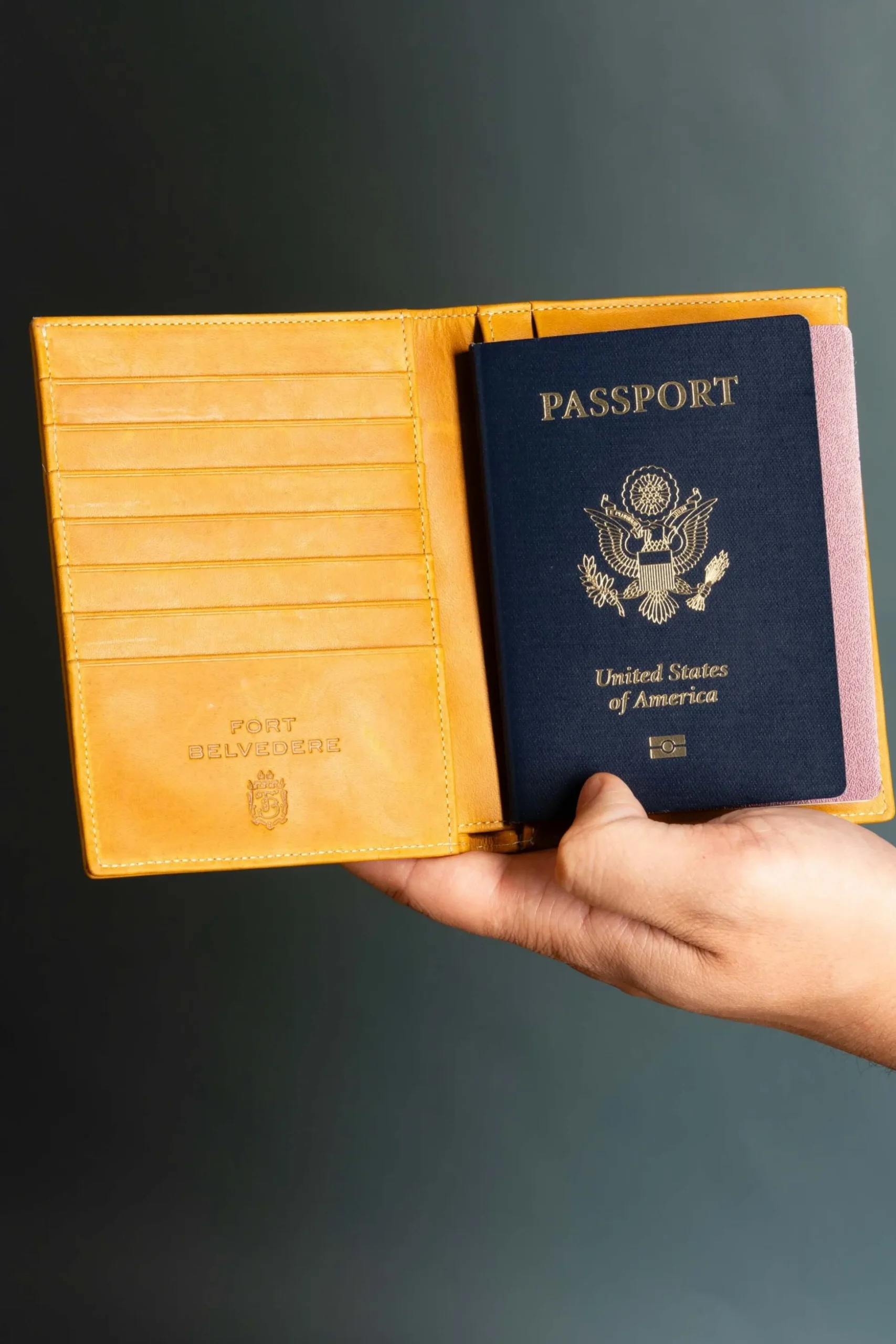 Vintage Gold Full-Grain Leather Passport Holder