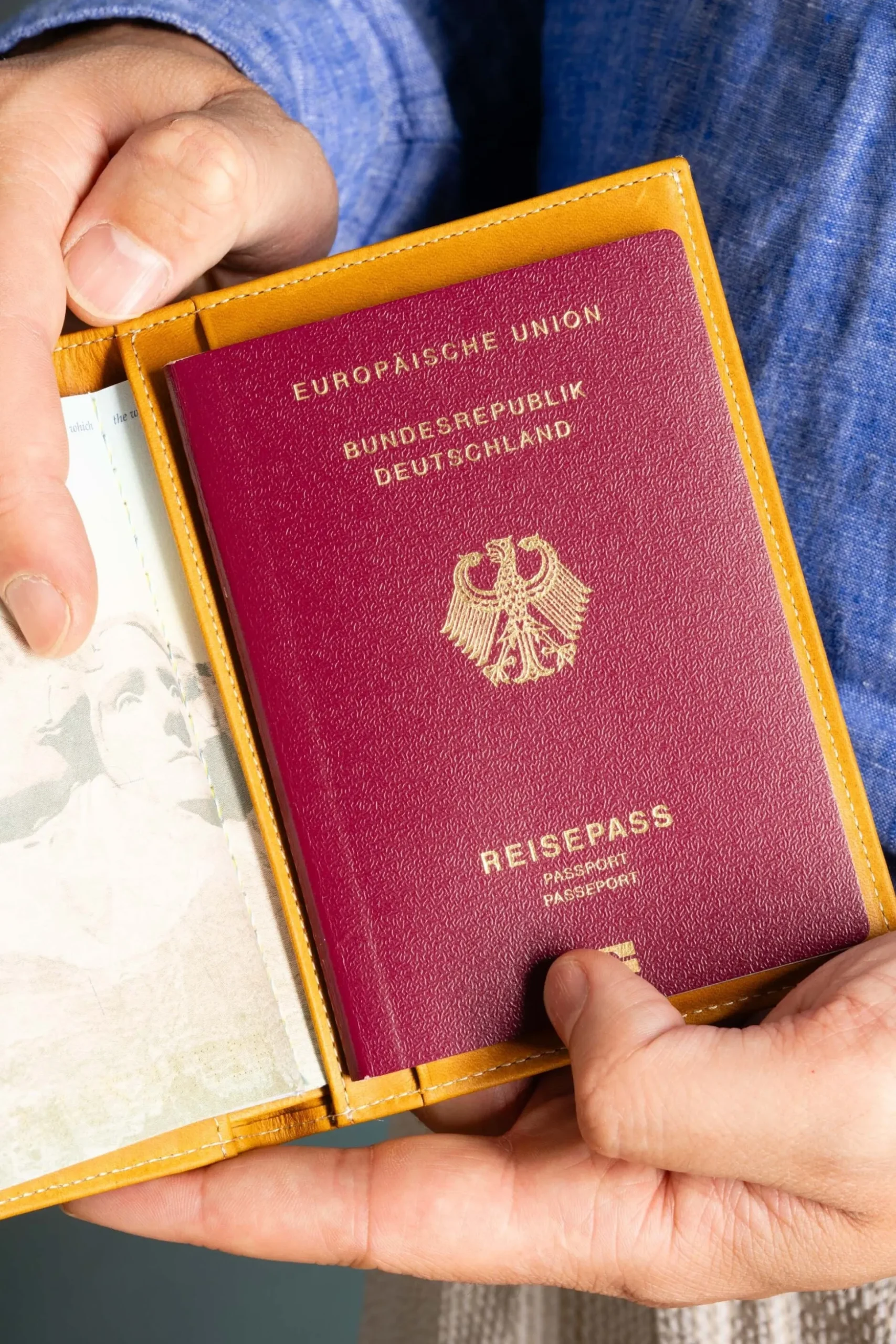 Vintage Gold Full-Grain Leather Passport Holder
