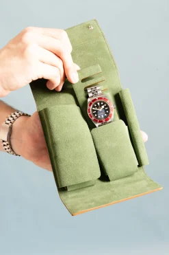 Vintage Gold & Sage Green Suede Leather Watch Case