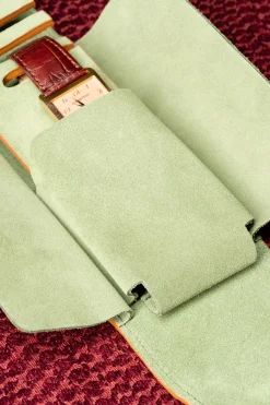 Vintage Gold & Sage Green Suede Leather Watch Case