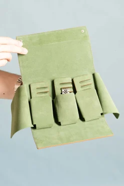 Vintage Gold & Sage Green Suede Leather Watch Case