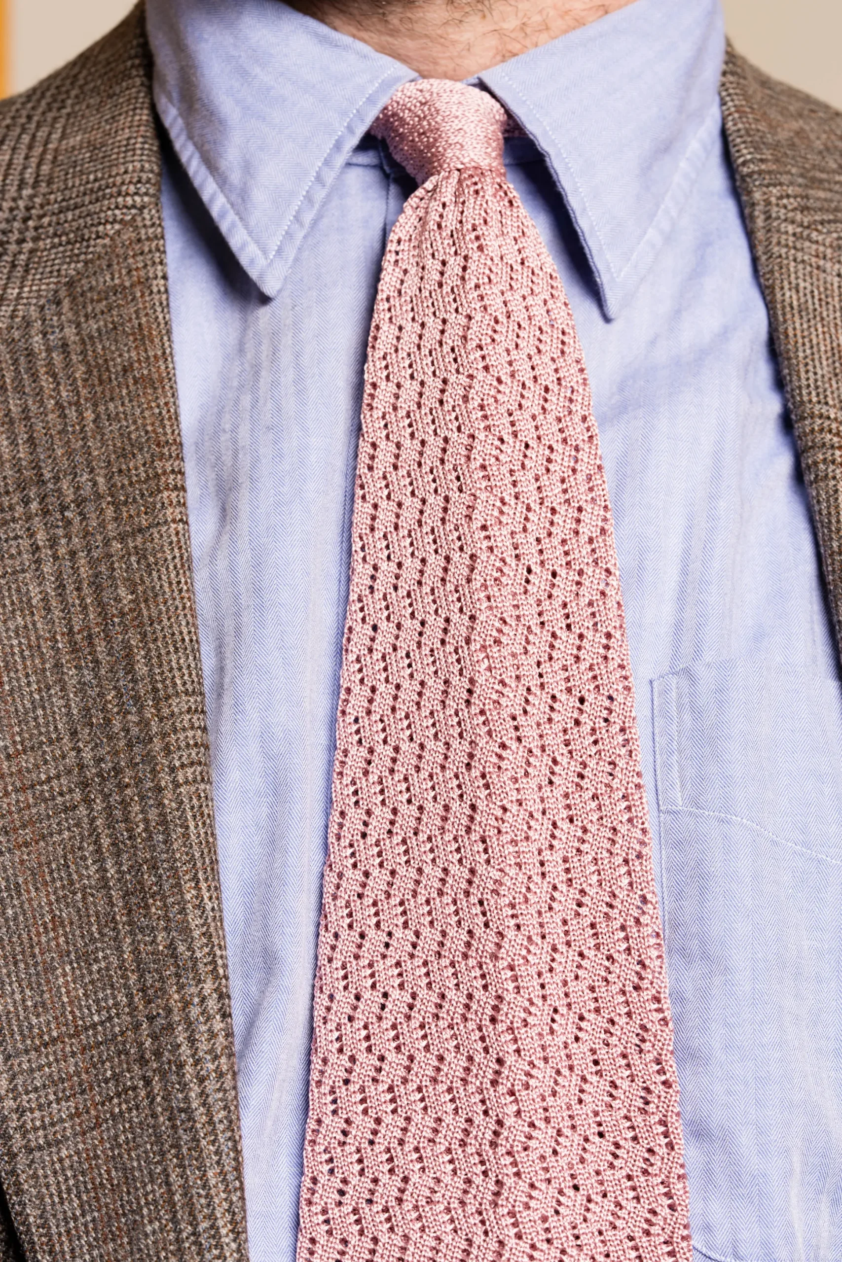 Vintage Pink Zigzag Silk Knit Tie