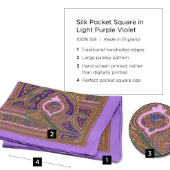 Violet & Green Paisley Silk Pocket Square