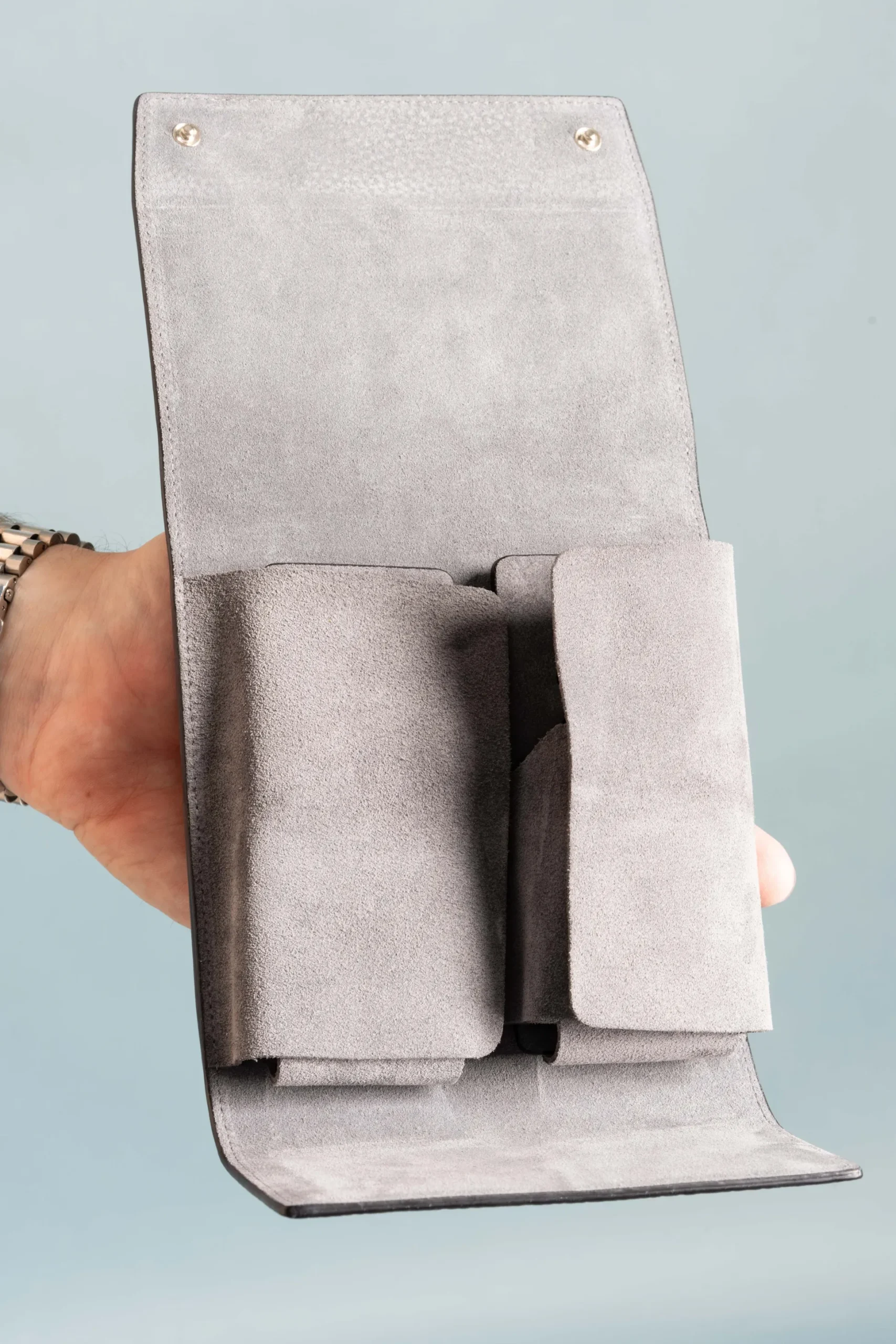 2-Watch Black Togo & Gray Suede Leather Watch Case