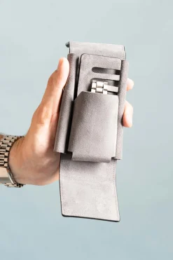 2-Watch Black Togo & Gray Suede Leather Watch Case