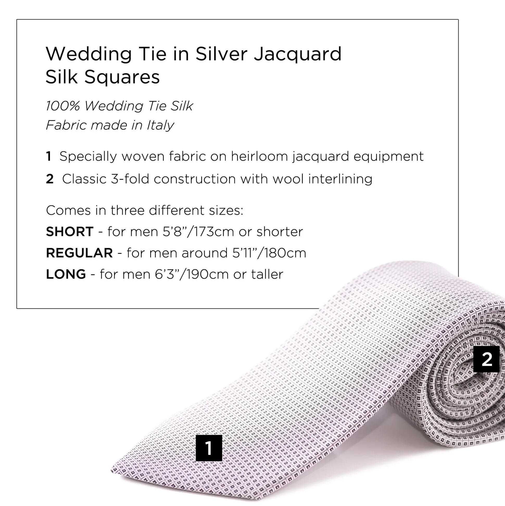 Wedding Tie in Silver Jacquard Silk Squares