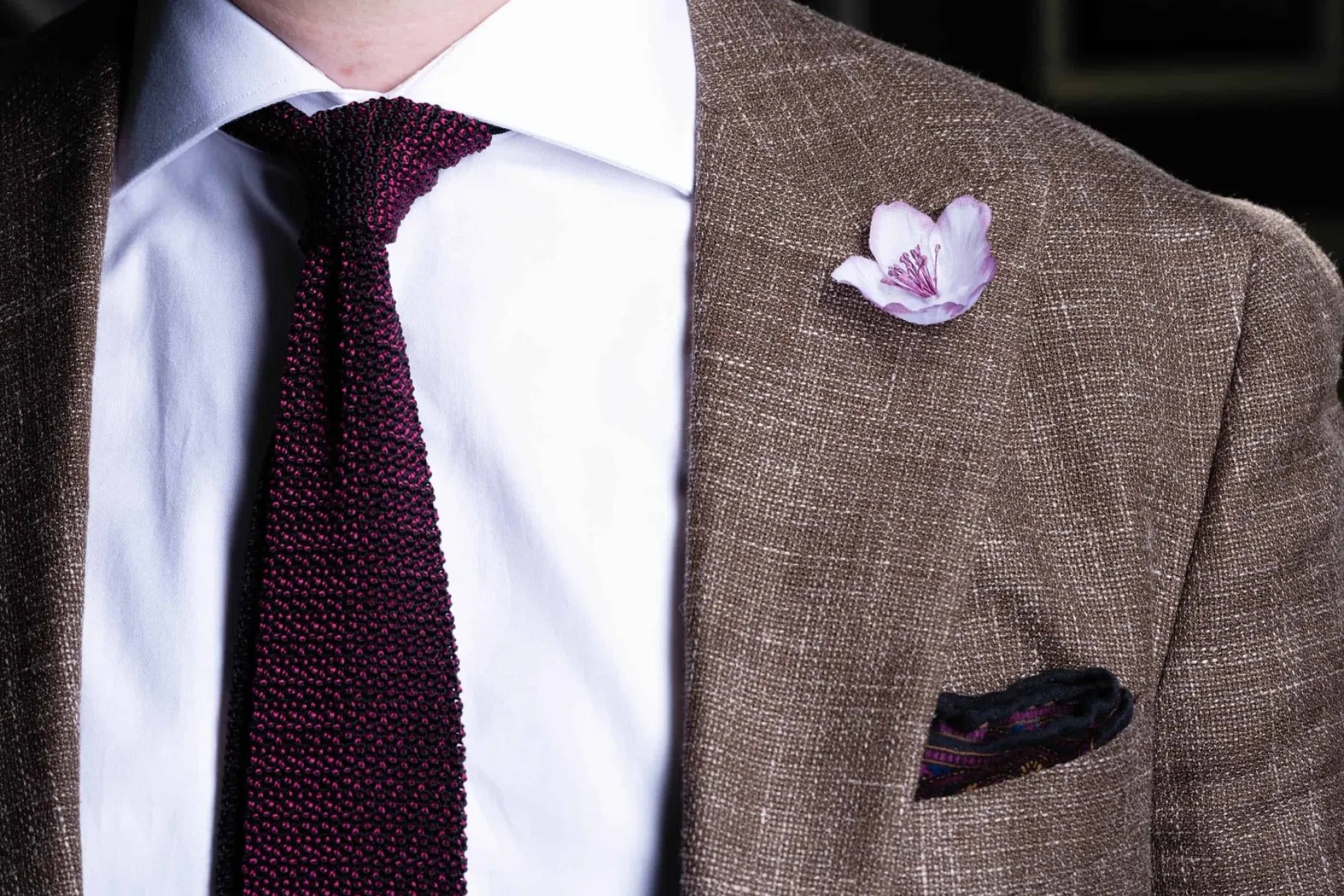 White and Violet Christmas Rose Boutonnière Flower