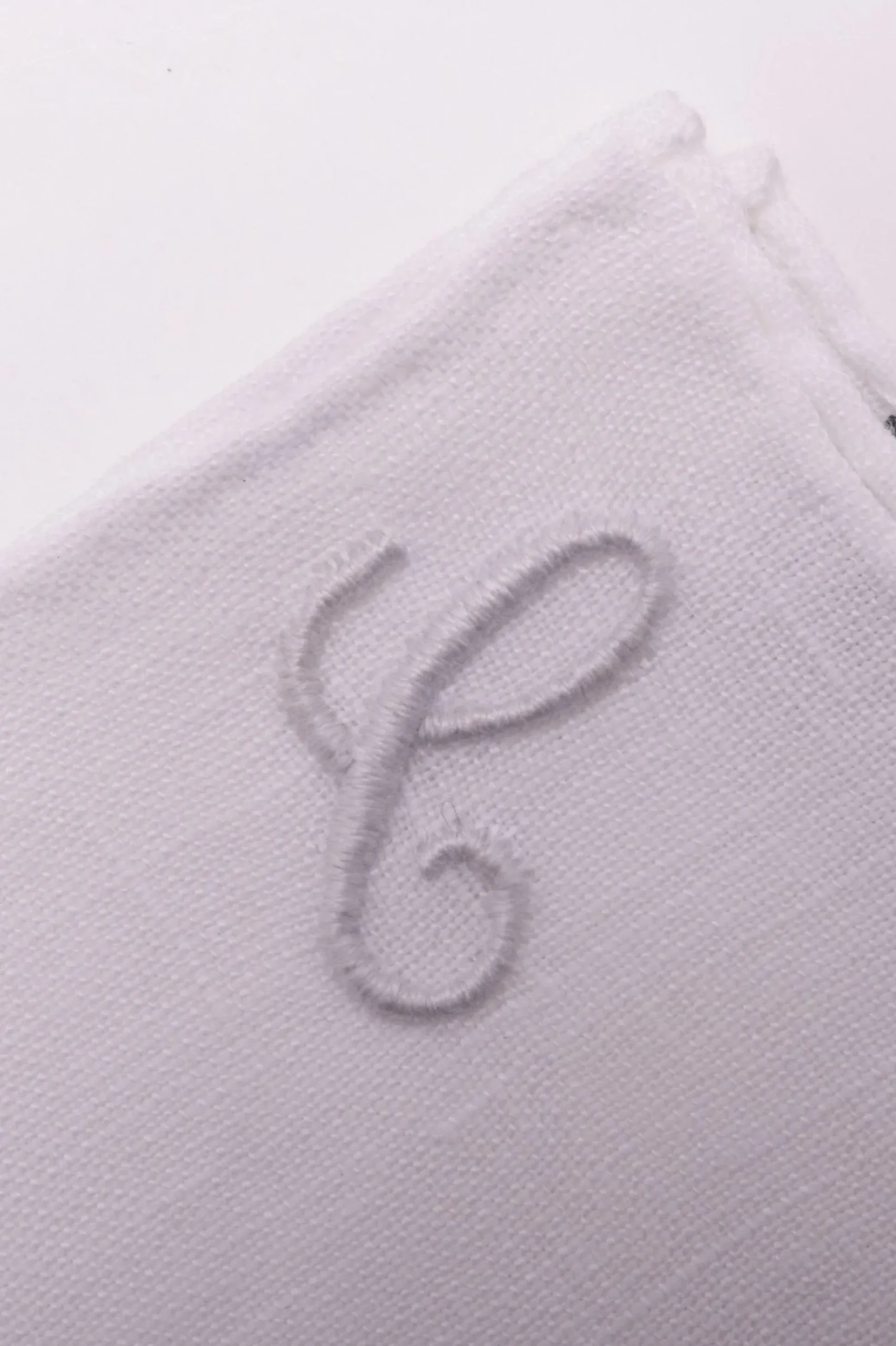 White Italian Linen Pocket Square with Hand-Embroidered Initial
