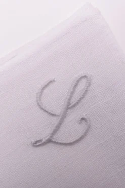 White Italian Linen Pocket Square with Hand-Embroidered Initial