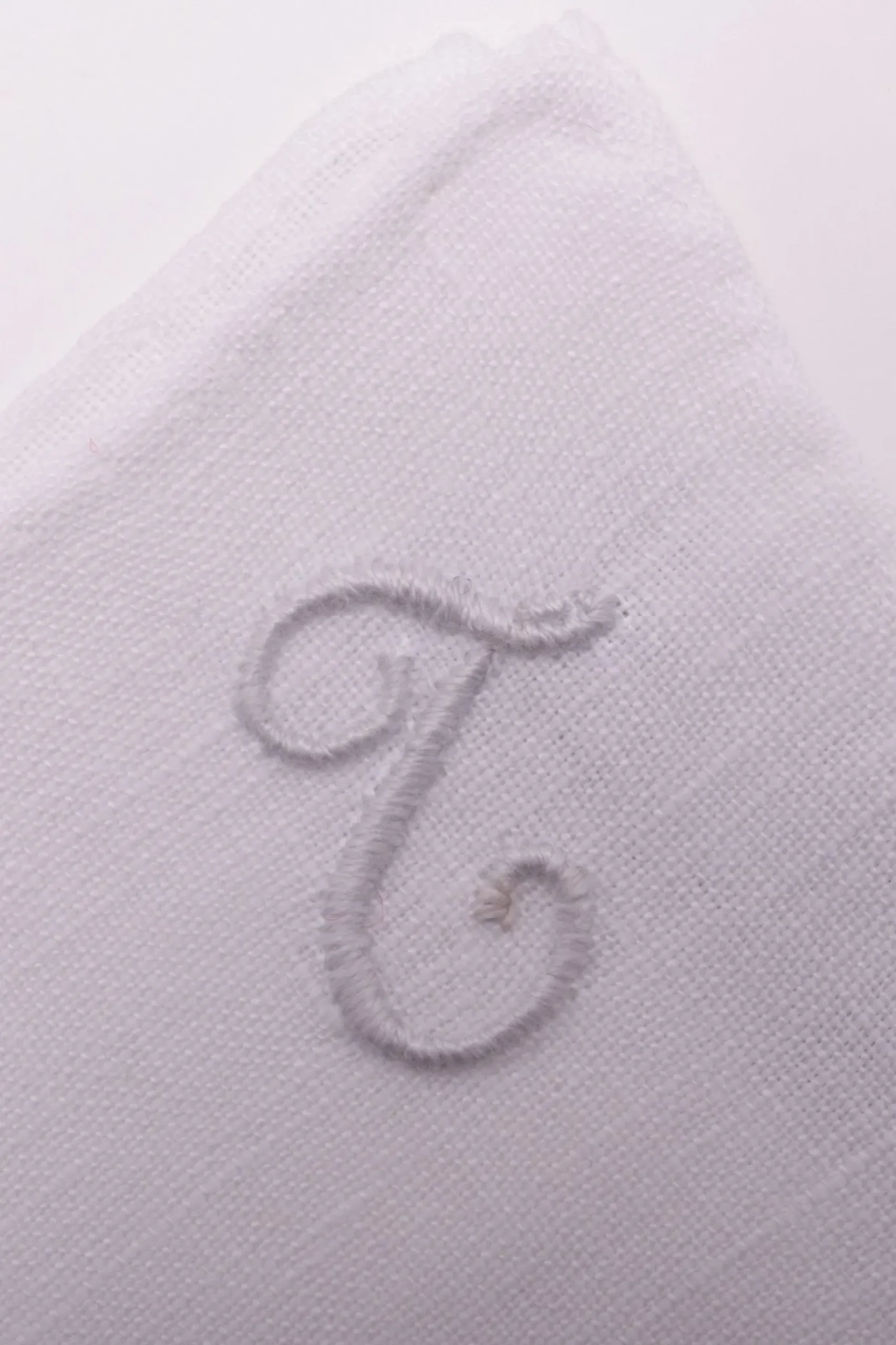 White Italian Linen Pocket Square with Hand-Embroidered Initial