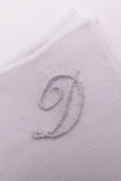 White Italian Linen Pocket Square with Hand-Embroidered Initial