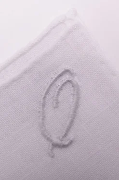White Italian Linen Pocket Square with Hand-Embroidered Initial
