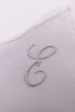 White Italian Linen Pocket Square with Hand-Embroidered Initial